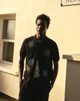 wax london men's Tellaro - Black Embroidered Knitted Cotton Polo