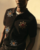 wax london men's Tellaro - Black Embroidered Knitted Cotton Polo