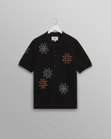 wax london men's Tellaro - Black Embroidered Knitted Cotton Polo