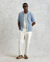 wax london men's Tellaro - Blue Honeycomb Knitted Cotton Polo Shirt