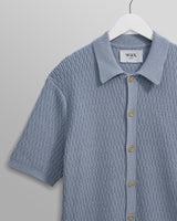 wax london men's Tellaro - Blue Honeycomb Knitted Cotton Polo Shirt