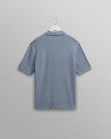 wax london men's Tellaro - Blue Honeycomb Knitted Cotton Polo Shirt