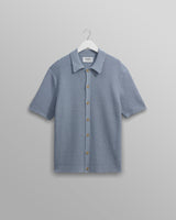 wax london men's Tellaro - Blue Honeycomb Knitted Cotton Polo Shirt