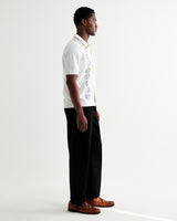 wax london men's Tellaro - Ecru And Blue Retro Embroidered Shirt