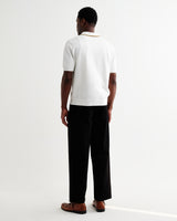 wax london men's Tellaro - Ecru And Blue Retro Embroidered Shirt