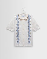 wax london men's Tellaro - Ecru And Blue Retro Embroidered Shirt