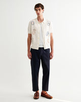 wax london men's Tellaro - Ecru And Multicolour Shapes Embroidered Shirt