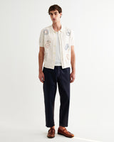 wax london men's Tellaro - Ecru And Multicolour Shapes Embroidered Shirt