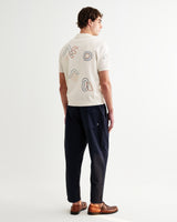 wax london men's Tellaro - Ecru And Multicolour Shapes Embroidered Shirt