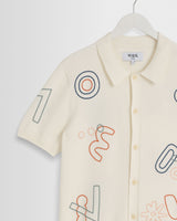 wax london men's Tellaro - Ecru And Multicolour Shapes Embroidered Shirt