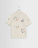 wax london men's Tellaro - Ecru And Multicolour Shapes Embroidered Shirt