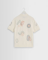 wax london men's Tellaro - Ecru And Multicolour Shapes Embroidered Shirt