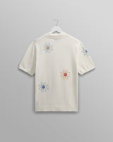 wax london men's Tellaro - Ecru Embroidered Knitted Cotton Polo Shirt