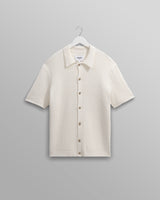 wax london men's Tellaro - Ecru Honeycomb Knitted Cotton Polo Shirt
