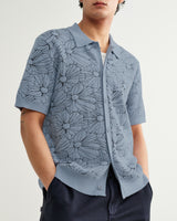 wax london men's Tellaro - Light Blue Flower Jacquard Shirt