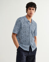 wax london men's Tellaro - Light Blue Flower Jacquard Shirt