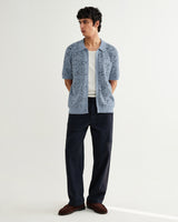 wax london men's Tellaro - Light Blue Flower Jacquard Shirt