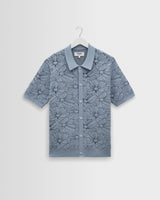 wax london men's Tellaro - Light Blue Flower Jacquard Shirt
