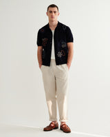 wax london men's Tellaro - Navy And Multicolour Shapes Embroidered Shirt