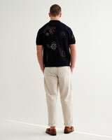 wax london men's Tellaro - Navy And Multicolour Shapes Embroidered Shirt