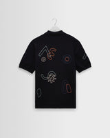 wax london men's Tellaro - Navy And Multicolour Shapes Embroidered Shirt