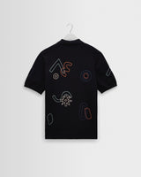 wax london men's Tellaro - Navy And Multicolour Shapes Embroidered Shirt