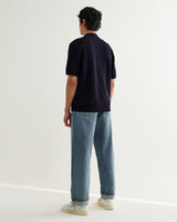 wax london men's Tellaro - Navy Flower Jacquard Shirt