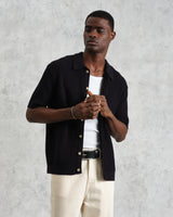 wax london men's Tellaro - Navy Honeycomb Knitted Cotton Polo Shirt