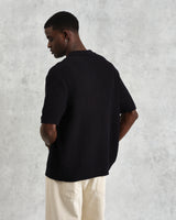 wax london men's Tellaro - Navy Honeycomb Knitted Cotton Polo Shirt