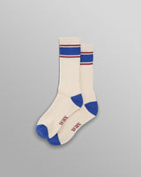 wax london men's Thorpe - Ecru And Blue Running Stripe Sports Sock
