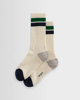 wax london men's Thorpe - Ecru And Green Block Stripe Sports Socks