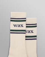 wax london men's Thorpe - Ecru And Navy Branded Stripe Sports Sock