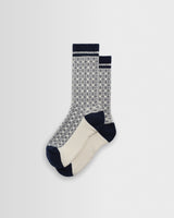 wax london men's Thorpe - Ecru And Navy Diamond Jacquard Socks