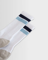 wax london men's Thorpe - White And Navy Block Stripe Sports Socks