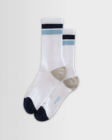 wax london men's Thorpe - White And Navy Block Stripe Sports Socks