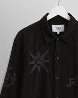 wax london men's Trin - Black Geometrical Embroidered Corduroy Shirt