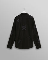 wax london men's Trin - Black Geometrical Embroidered Corduroy Shirt