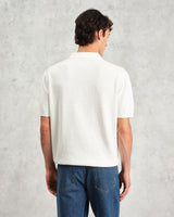 wax london men's Turin - Blue And Ecru Retro Stripe Knitted Cotton Polo