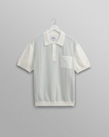 wax london men's Turin - Blue And Ecru Retro Stripe Knitted Cotton Polo