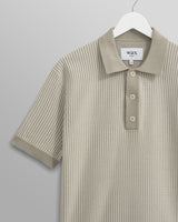 wax london men's Turin - Light Khaki Ladder Stripe Knitted Cotton Polo
