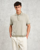 wax london men's Turin - Light Khaki Ladder Stripe Knitted Cotton Polo