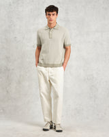 wax london men's Turin - Light Khaki Ladder Stripe Knitted Cotton Polo