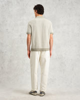 wax london men's Turin - Light Khaki Ladder Stripe Knitted Cotton Polo