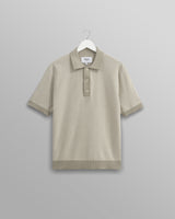 wax london men's Turin - Light Khaki Ladder Stripe Knitted Cotton Polo