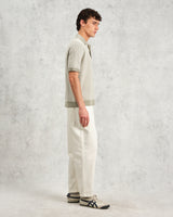 wax london men's Turin - Light Khaki Ladder Stripe Knitted Cotton Polo