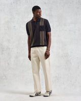 wax london men's Turin - Navy And Khaki Retro Stripe Knitted Cotton Polo