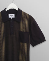 wax london men's Turin - Navy And Khaki Retro Stripe Knitted Cotton Polo