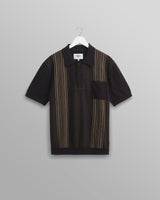 wax london men's Turin - Navy And Khaki Retro Stripe Knitted Cotton Polo