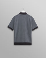 wax london men's Turin - Navy Ladder Stripe Knitted Cotton Polo