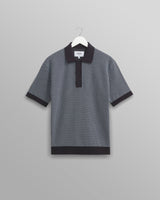 wax london men's Turin - Navy Ladder Stripe Knitted Cotton Polo